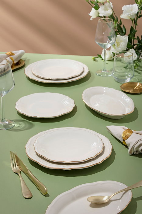 Hermia Altın File Fulya Juego de Cena de 18 Piezas Blanco y Dorado Hermia Altın File Fulya Juego de Cena de 18 Piezas Blanco y Dorado